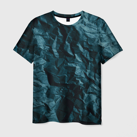 Мужская футболка 3D с принтом Мятая темно зеленая бумага в Екатеринбурге, 100% полиэфир | прямой крой, круглый вырез горловины, длина до линии бедер | 