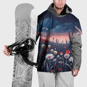 Накидка на куртку 3D с принтом Цветочное поле в ночи в Белгороде, 100% полиэстер |  | 
