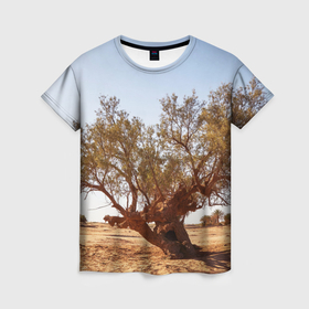 Женская футболка 3D с принтом Пустынное дерево в Петрозаводске, 100% полиэфир ( синтетическое хлопкоподобное полотно) | прямой крой, круглый вырез горловины, длина до линии бедер | 