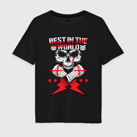 Мужская футболка хлопок Oversize с принтом Cm Punk Bullet Club в Санкт-Петербурге, 100% хлопок | свободный крой, круглый ворот, “спинка” длиннее передней части | 