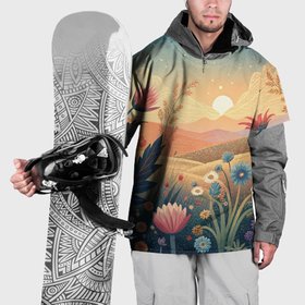 Накидка на куртку 3D с принтом Цветочное поле на закате в Белгороде, 100% полиэстер |  | 