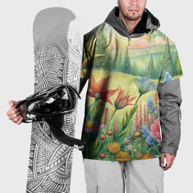 Накидка на куртку 3D с принтом Акварельное цветочное поле , 100% полиэстер |  | 