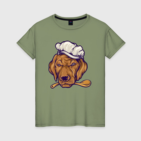 Женская футболка хлопок с принтом Chef dog в Тюмени, 100% хлопок | прямой крой, круглый вырез горловины, длина до линии бедер, слегка спущенное плечо | 