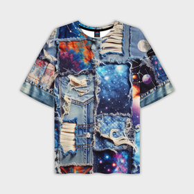 Мужская футболка oversize 3D с принтом Звездный небосвод   пэчворк в Петрозаводске,  |  | Тематика изображения на принте: 