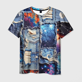 Мужская футболка 3D с принтом Звездный небосвод   пэчворк в Петрозаводске, 100% полиэфир | прямой крой, круглый вырез горловины, длина до линии бедер | Тематика изображения на принте: 