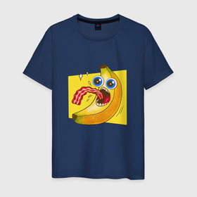 Мужская футболка хлопок с принтом Голодный банан ест бекон , 100% хлопок | прямой крой, круглый вырез горловины, длина до линии бедер, слегка спущенное плечо. | 