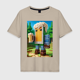 Мужская футболка хлопок Oversize с принтом Beer dude   Minecraft ai art в Петрозаводске, 100% хлопок | свободный крой, круглый ворот, “спинка” длиннее передней части | Тематика изображения на принте: 