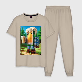 Мужская пижама хлопок с принтом Beer dude   Minecraft ai art в Белгороде, 100% хлопок | брюки и футболка прямого кроя, без карманов, на брюках мягкая резинка на поясе и по низу штанин
 | 
