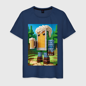 Мужская футболка хлопок с принтом Beer dude   Minecraft ai art в Петрозаводске, 100% хлопок | прямой крой, круглый вырез горловины, длина до линии бедер, слегка спущенное плечо. | Тематика изображения на принте: 