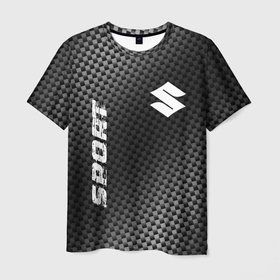 Мужская футболка 3D с принтом Suzuki sport carbon в Петрозаводске, 100% полиэфир | прямой крой, круглый вырез горловины, длина до линии бедер | 