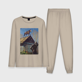 Мужская пижама с лонгсливом хлопок с принтом Геральд и плотва на крыше   обложка карты из Гвинта в Курске,  |  | 