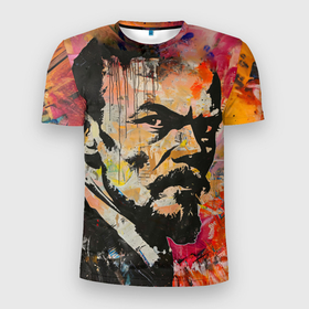 Мужская футболка 3D Slim с принтом Граффити портрет Владимира Ленина в Тюмени, 100% полиэстер с улучшенными характеристиками | приталенный силуэт, круглая горловина, широкие плечи, сужается к линии бедра | 
