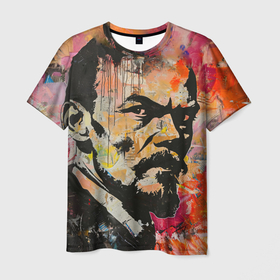 Мужская футболка 3D с принтом Граффити портрет Владимира Ленина в Тюмени, 100% полиэфир | прямой крой, круглый вырез горловины, длина до линии бедер | Тематика изображения на принте: 