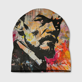Шапка 3D с принтом Граффити портрет Владимира Ленина в Тюмени, 100% полиэстер | универсальный размер, печать по всей поверхности изделия | Тематика изображения на принте: 