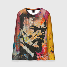 Мужской лонгслив 3D с принтом Граффити портрет Владимира Ленина в Петрозаводске, 100% полиэстер | длинные рукава, круглый вырез горловины, полуприлегающий силуэт | 