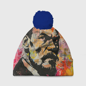 Шапка 3D c помпоном с принтом Граффити портрет Владимира Ленина в Екатеринбурге, 100% полиэстер | универсальный размер, печать по всей поверхности изделия | 