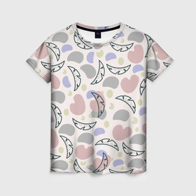 Женская футболка 3D с принтом Пятна и листья , 100% полиэфир ( синтетическое хлопкоподобное полотно) | прямой крой, круглый вырез горловины, длина до линии бедер | 