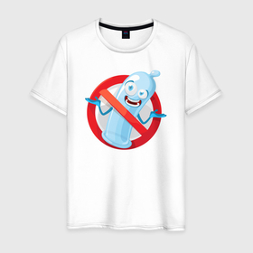 Мужская футболка хлопок с принтом Презерватив под запретным знаком в Новосибирске, 100% хлопок | прямой крой, круглый вырез горловины, длина до линии бедер, слегка спущенное плечо. | 