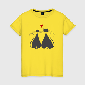 Женская футболка хлопок с принтом Любовь котиков в Екатеринбурге, 100% хлопок | прямой крой, круглый вырез горловины, длина до линии бедер, слегка спущенное плечо | 