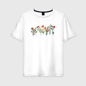 Женская футболка хлопок Oversize с принтом Красивое цветочное поле в Санкт-Петербурге, 100% хлопок | свободный крой, круглый ворот, спущенный рукав, длина до линии бедер
 | 