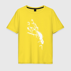 Мужская футболка хлопок Oversize с принтом Джаз контрабас в Курске, 100% хлопок | свободный крой, круглый ворот, “спинка” длиннее передней части | Тематика изображения на принте: 