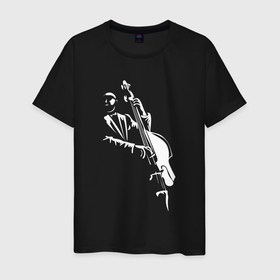 Мужская футболка хлопок с принтом Джаз контрабас в Екатеринбурге, 100% хлопок | прямой крой, круглый вырез горловины, длина до линии бедер, слегка спущенное плечо. | 