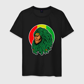 Мужская футболка хлопок с принтом Lion Jamaica в Петрозаводске, 100% хлопок | прямой крой, круглый вырез горловины, длина до линии бедер, слегка спущенное плечо. | 