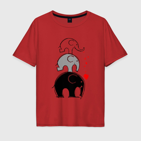 Мужская футболка хлопок Oversize с принтом Милые слоники в Екатеринбурге, 100% хлопок | свободный крой, круглый ворот, “спинка” длиннее передней части | Тематика изображения на принте: 