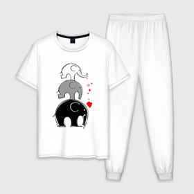 Мужская пижама хлопок с принтом Милые слоники в Тюмени, 100% хлопок | брюки и футболка прямого кроя, без карманов, на брюках мягкая резинка на поясе и по низу штанин
 | 