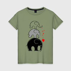 Женская футболка хлопок с принтом Милые слоники в Кировске, 100% хлопок | прямой крой, круглый вырез горловины, длина до линии бедер, слегка спущенное плечо | 