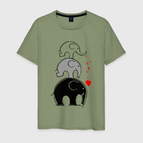 Мужская футболка хлопок с принтом Милые слоники в Тюмени, 100% хлопок | прямой крой, круглый вырез горловины, длина до линии бедер, слегка спущенное плечо. | 