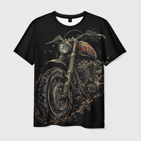 Мужская футболка 3D с принтом Старый грязный мотоцикл в Петрозаводске, 100% полиэфир | прямой крой, круглый вырез горловины, длина до линии бедер | 