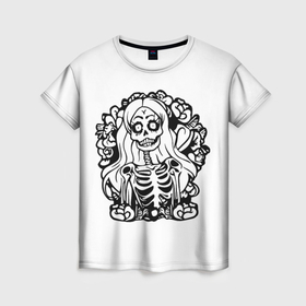 Женская футболка 3D с принтом Skull blonde girl , 100% полиэфир ( синтетическое хлопкоподобное полотно) | прямой крой, круглый вырез горловины, длина до линии бедер | 