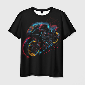 Мужская футболка 3D с принтом Мотоцикл будущего в стиле киберпанк в Тюмени, 100% полиэфир | прямой крой, круглый вырез горловины, длина до линии бедер | 