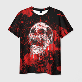 Мужская футболка 3D с принтом Bloody skull в Белгороде, 100% полиэфир | прямой крой, круглый вырез горловины, длина до линии бедер | 