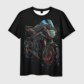 Мужская футболка 3D с принтом Мотоцикл будущего в  стиле киберпанк в Петрозаводске, 100% полиэфир | прямой крой, круглый вырез горловины, длина до линии бедер | 