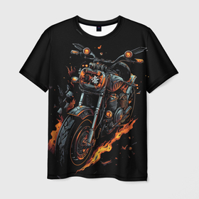 Мужская футболка 3D с принтом Темный мотоцикл на  черном фоне в Белгороде, 100% полиэфир | прямой крой, круглый вырез горловины, длина до линии бедер | 
