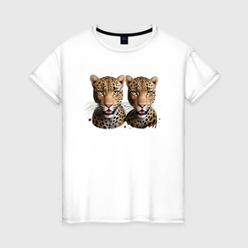 Женская футболка хлопок с принтом близнецы гепарды портрет в Кировске, 100% хлопок | прямой крой, круглый вырез горловины, длина до линии бедер, слегка спущенное плечо | 