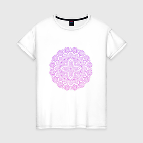 Женская футболка хлопок с принтом Сиренево розовая мандала , 100% хлопок | прямой крой, круглый вырез горловины, длина до линии бедер, слегка спущенное плечо | 