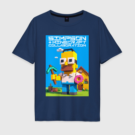 Мужская футболка хлопок Oversize с принтом Homer Simpson and Minecraft   collaboration ai art в Курске, 100% хлопок | свободный крой, круглый ворот, “спинка” длиннее передней части | Тематика изображения на принте: 