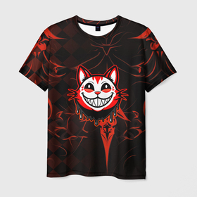Мужская футболка 3D с принтом Весёлый и клыкастый кот в Кировске, 100% полиэфир | прямой крой, круглый вырез горловины, длина до линии бедер | 