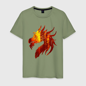 Мужская футболка хлопок с принтом Огненный дракон арт в Екатеринбурге, 100% хлопок | прямой крой, круглый вырез горловины, длина до линии бедер, слегка спущенное плечо. | 