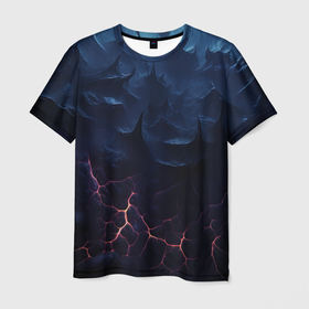 Мужская футболка 3D с принтом Темный синий мистический фон в Екатеринбурге, 100% полиэфир | прямой крой, круглый вырез горловины, длина до линии бедер | 