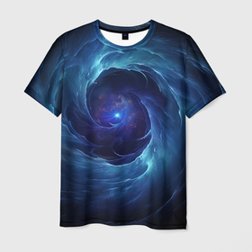 Мужская футболка 3D с принтом Темный синий космический мистический фон в Екатеринбурге, 100% полиэфир | прямой крой, круглый вырез горловины, длина до линии бедер | 