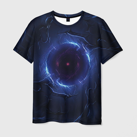 Мужская футболка 3D с принтом Синие магическое свечение в виде шара в Кировске, 100% полиэфир | прямой крой, круглый вырез горловины, длина до линии бедер | 
