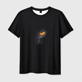 Мужская футболка 3D с принтом Глаз черной пантеры на черном фоне в Петрозаводске, 100% полиэфир | прямой крой, круглый вырез горловины, длина до линии бедер | 