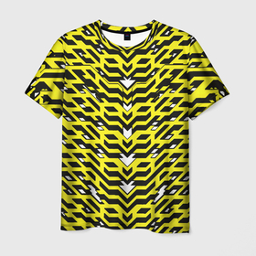 Мужская футболка 3D с принтом Агрессивный жёлтый паттерн в Курске, 100% полиэфир | прямой крой, круглый вырез горловины, длина до линии бедер | Тематика изображения на принте: 