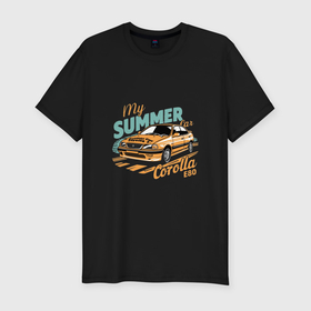 Мужская футболка хлопок Slim с принтом My Summer Car Toyota Corolla в Тюмени, 92% хлопок, 8% лайкра | приталенный силуэт, круглый вырез ворота, длина до линии бедра, короткий рукав | Тематика изображения на принте: 