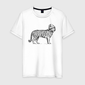 Мужская футболка хлопок с принтом Тигр новогодний в Курске, 100% хлопок | прямой крой, круглый вырез горловины, длина до линии бедер, слегка спущенное плечо. | 