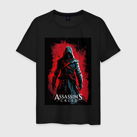 Мужская футболка хлопок с принтом Assassins creed на фоне красной стены в Кировске, 100% хлопок | прямой крой, круглый вырез горловины, длина до линии бедер, слегка спущенное плечо. | 